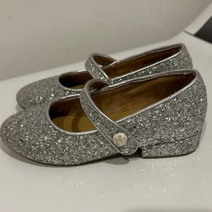 Girls Silver J.CREW Glitter Mary Jane Dress Shoes